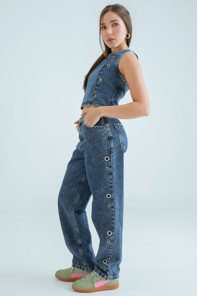 Crop Denim Ojaletes