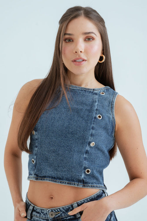 Crop Denim Ojaletes
